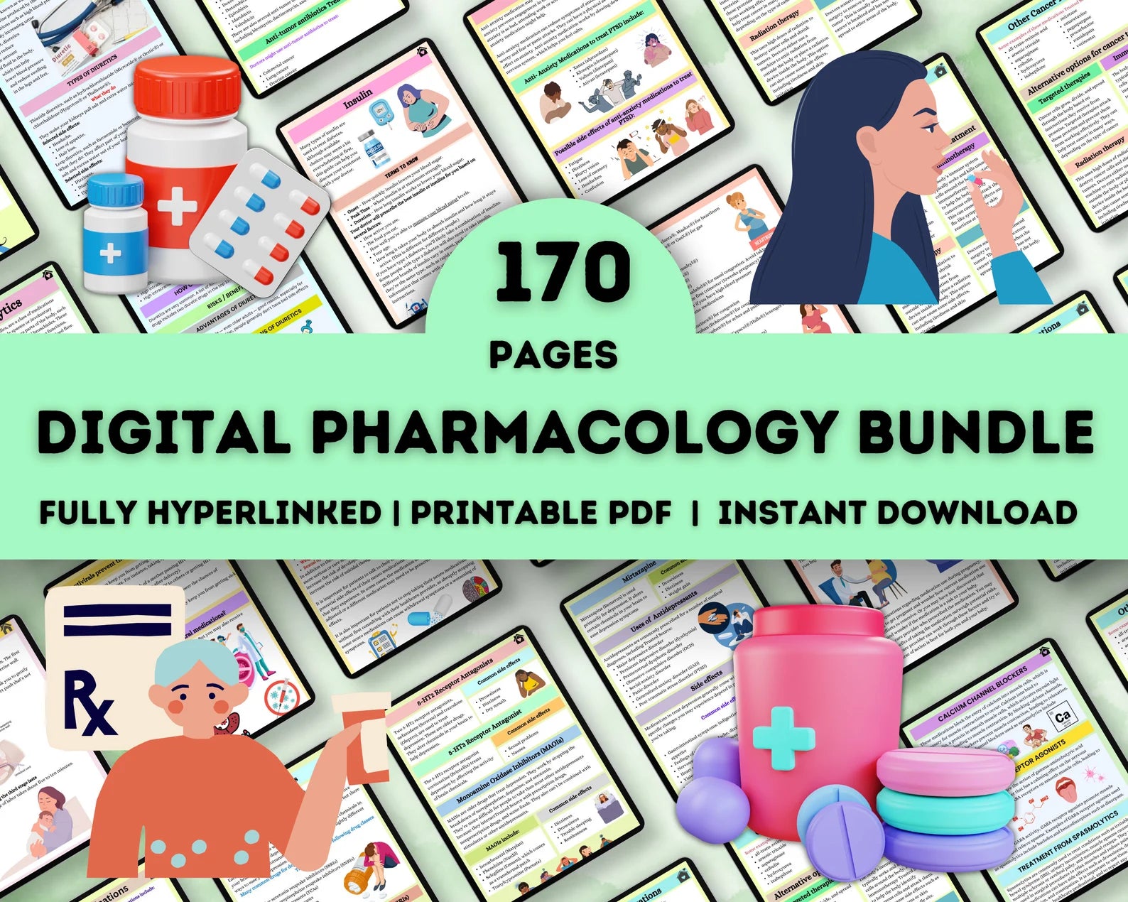 Pharmacology Bundle 170 Pages | Fully Hyperlinked & Printable PDF | Nursing School Notes | Nurse Report Sheet | Medication Guide