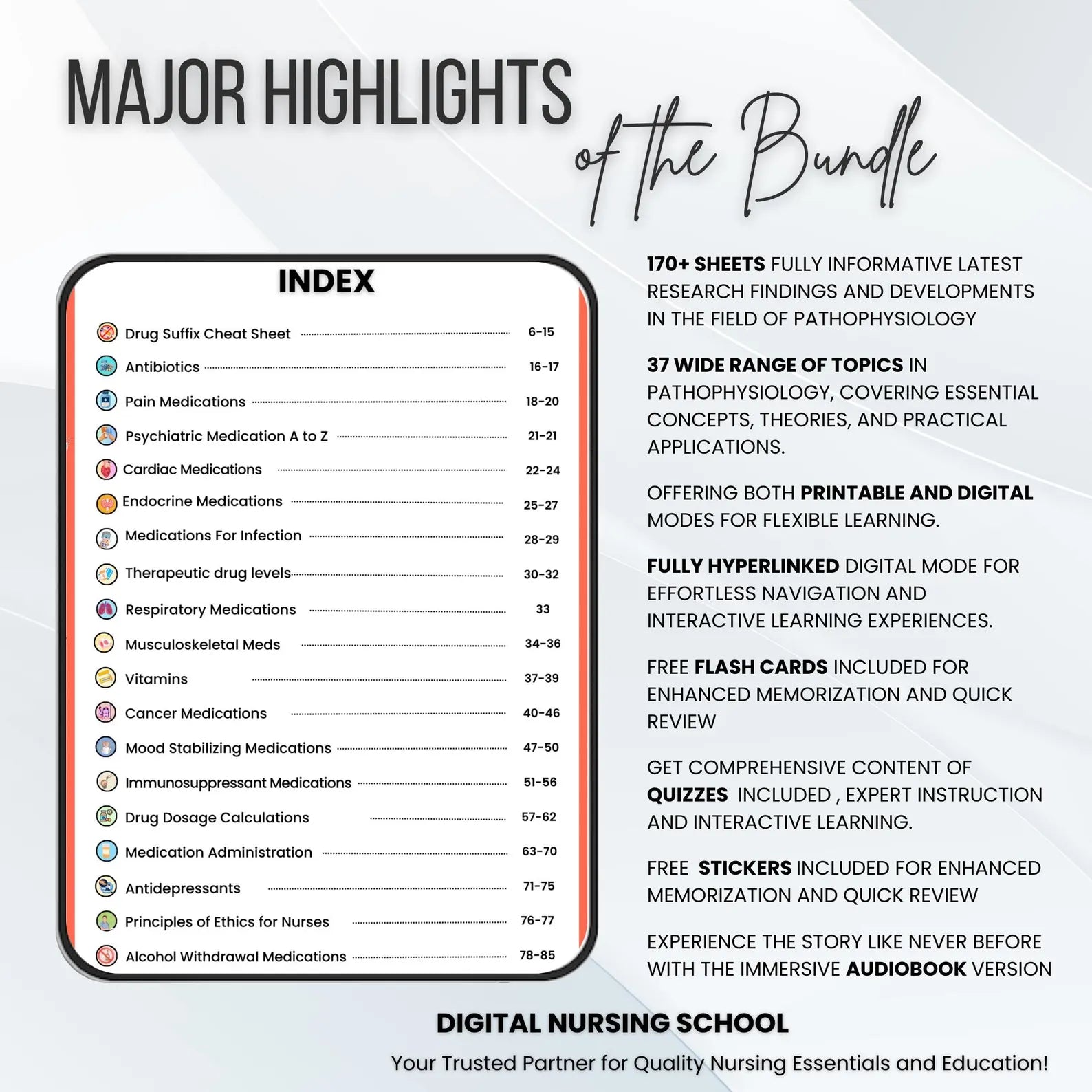 Pharmacology Bundle Hyperlinked 170+Pages with Flashcards, Quizzes, Audiobook | Nursing Notes | Healthcare Study Materials | Nursing Student