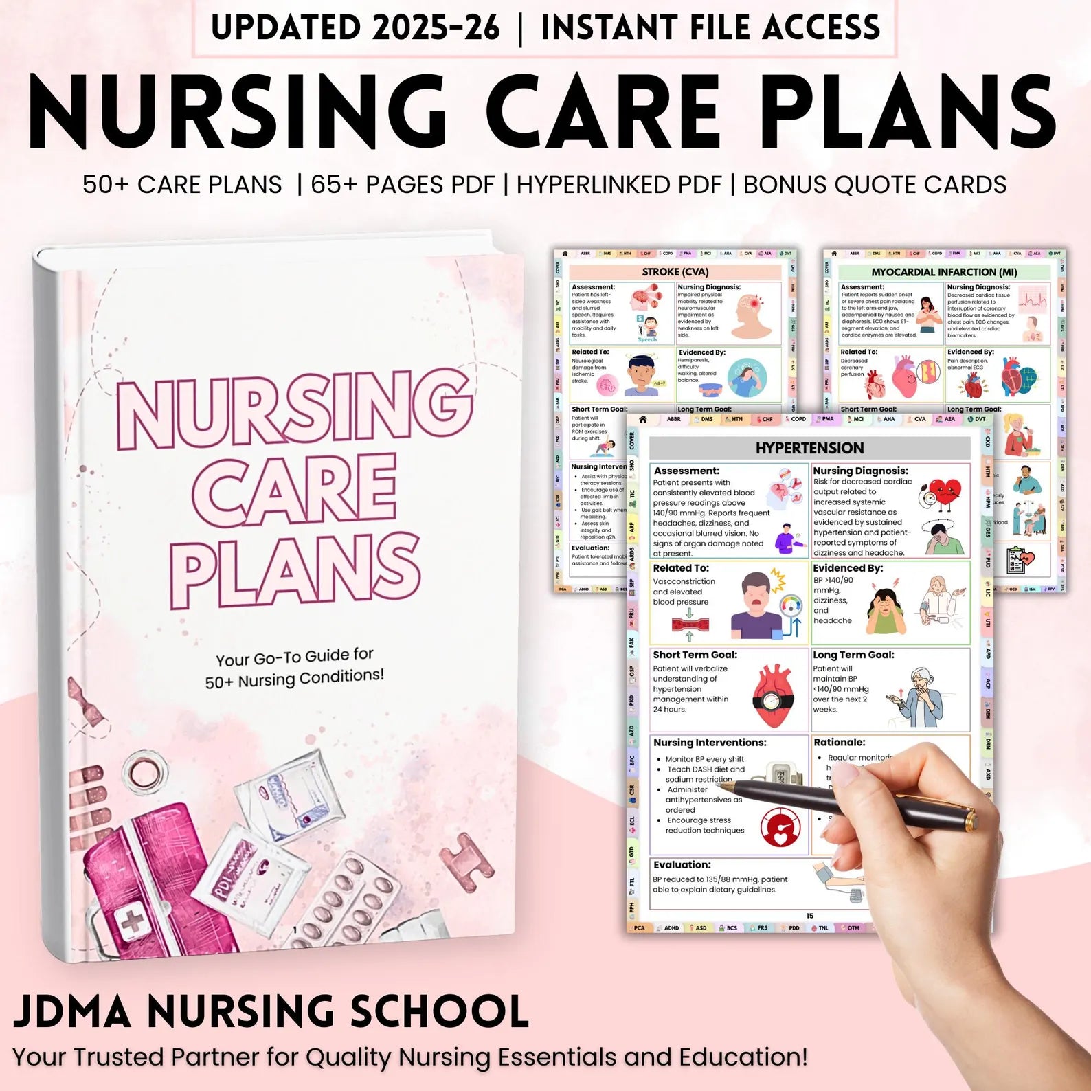 Nursing Care Plans Hyperlinked, 50+ Cares Plan, Bonus Quote, Nurse Life Planner, Healthcare Planner, Practical Nurse, Digital & Printable