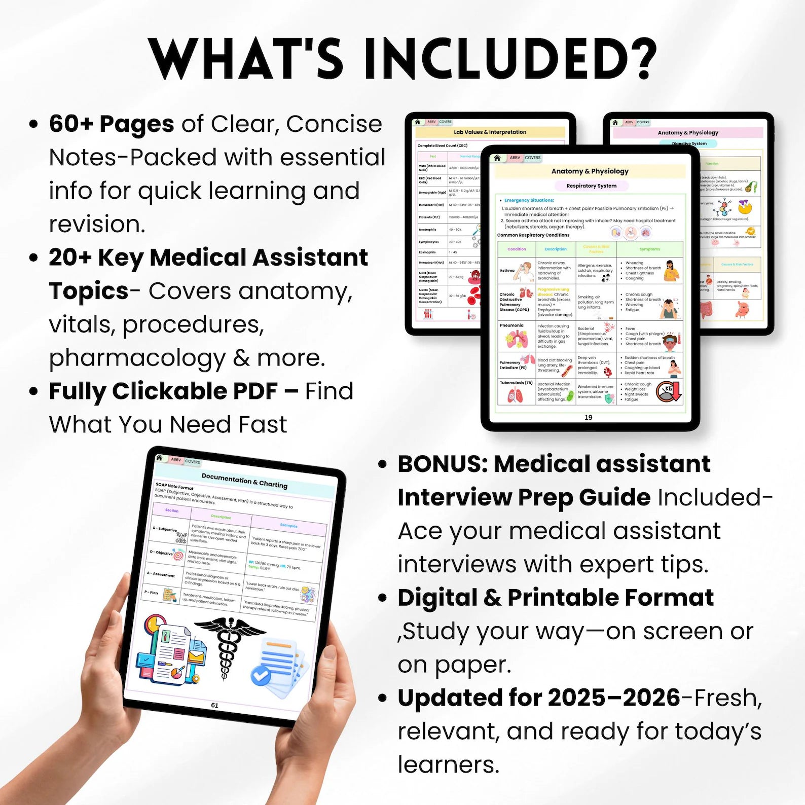 Medical Assistant Notes & Cheat Sheet Bundle, 20+ Topics, Medical Assistant Study Guide, Healthcare Study, Medical Study Bundle