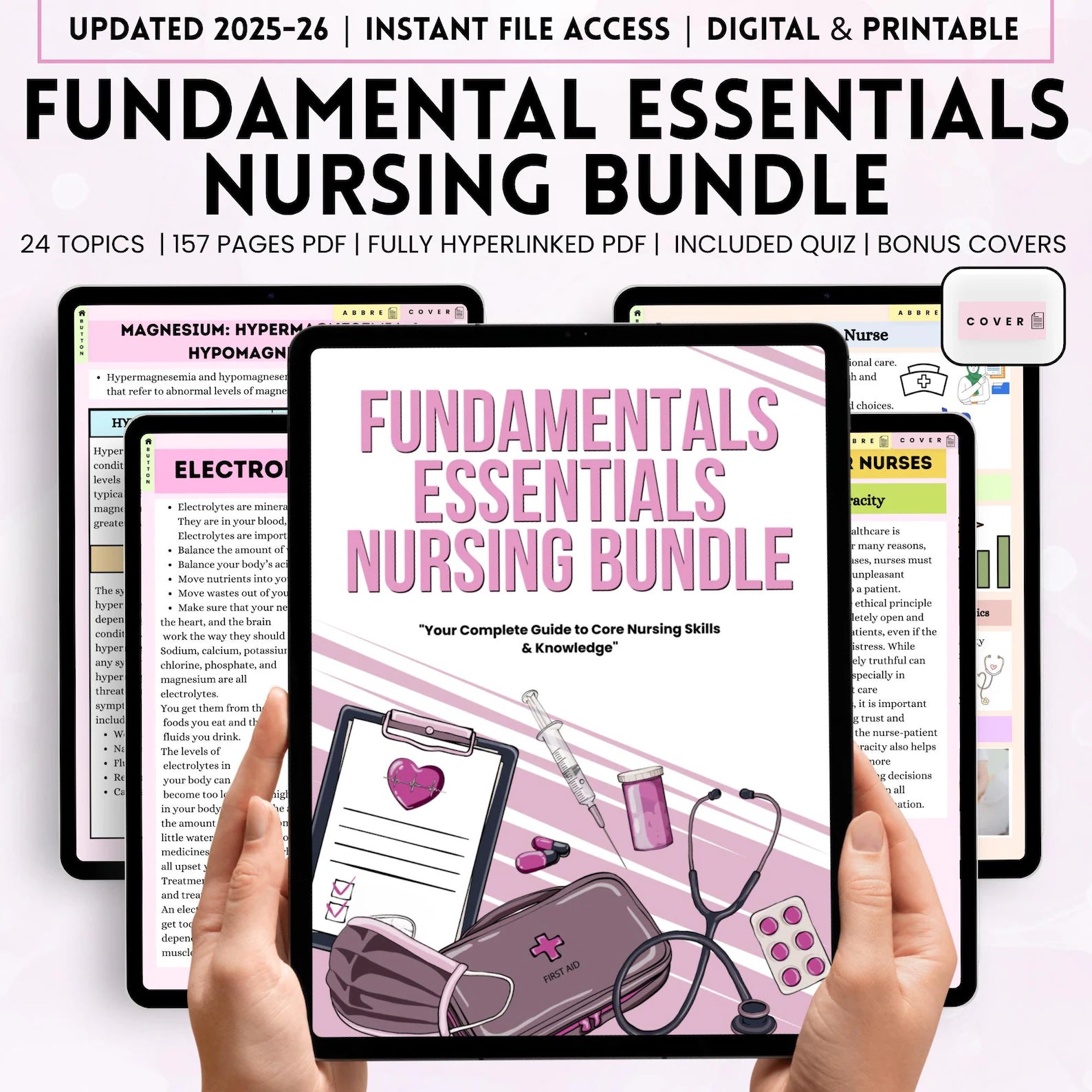 150+ Fundamental Essentials Nursing Bundle, Nursing Study Guide, Included Quiz Bonus Covers, Student Nurse Bundle, Nursing School Printables