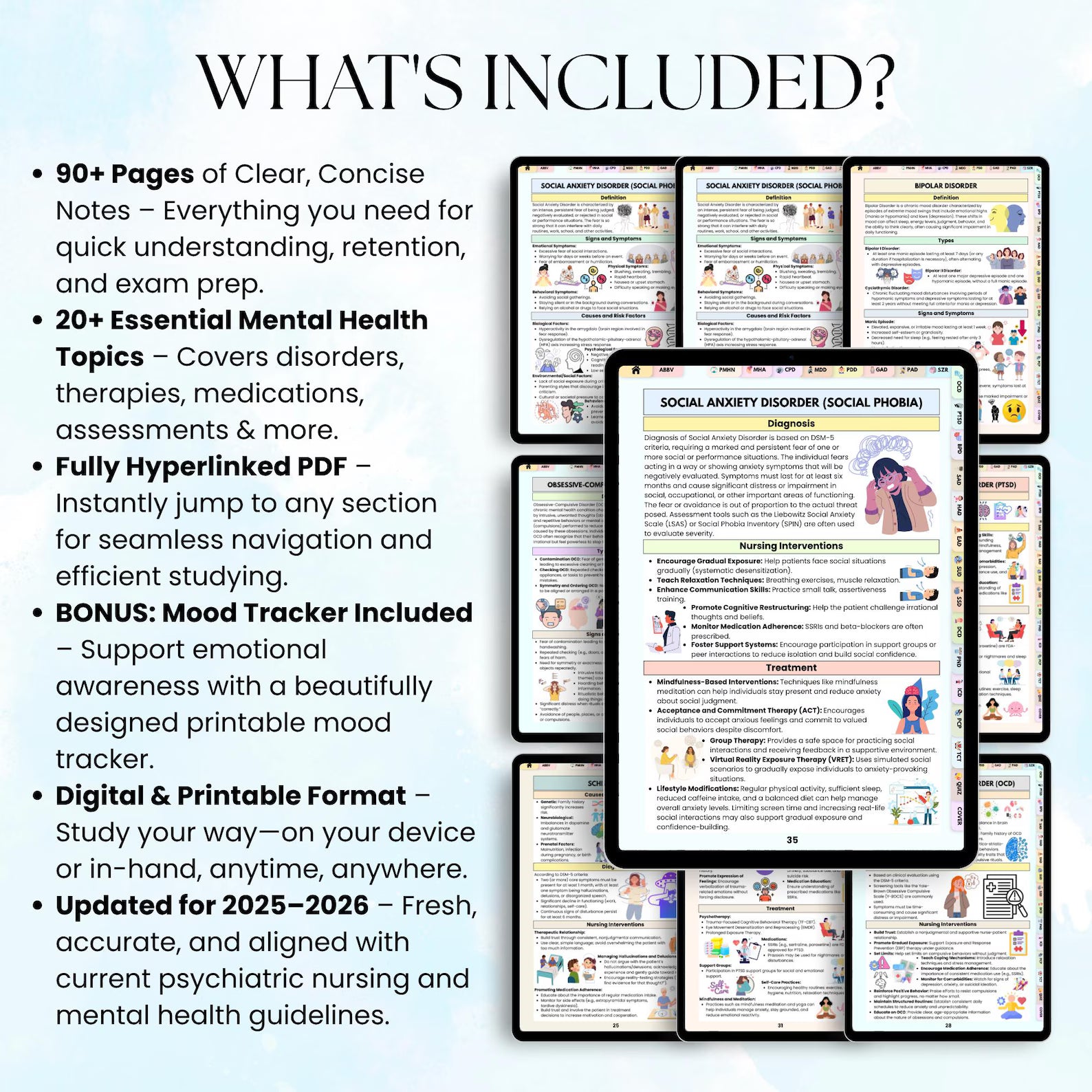 Psychiatric Mental Health Study Guide | Nursing Notes & Psychiatric Nurse Material | 90+ Pages + Bonus Mood Tracker | Instant Download PDF