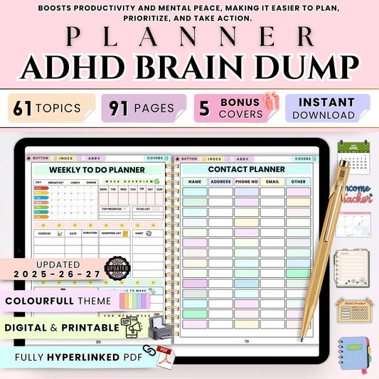 ADHD Brain Dump Planner – 91 Pages (PDF)