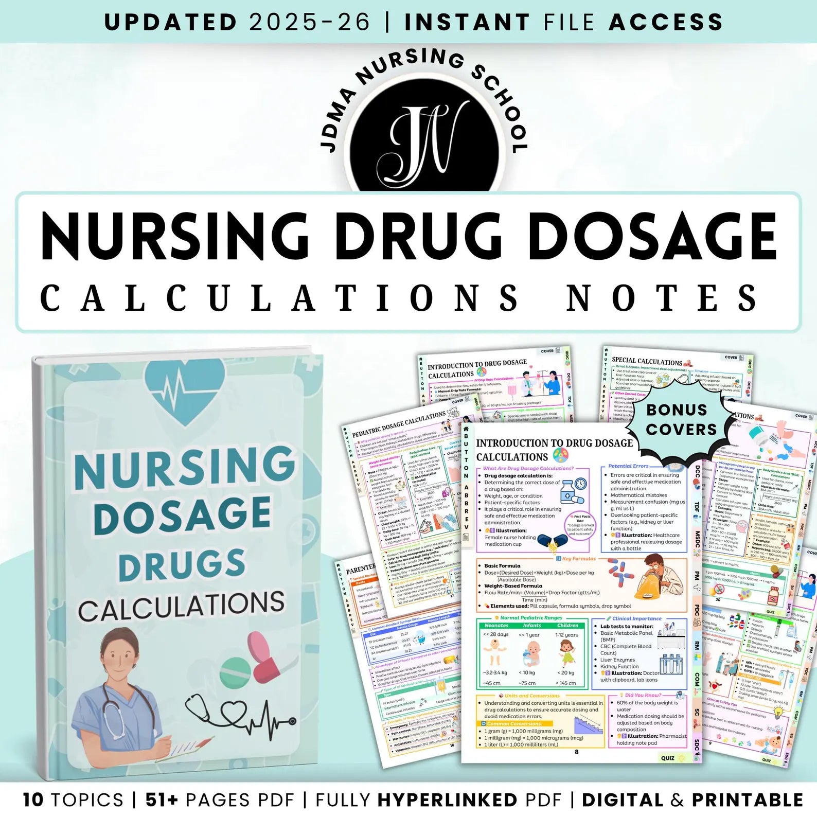Nursing Drug Dosage Calculations Notes, 50+ Pages, RN Dosage Practice, Medication Reference, Medication Dosage Notes