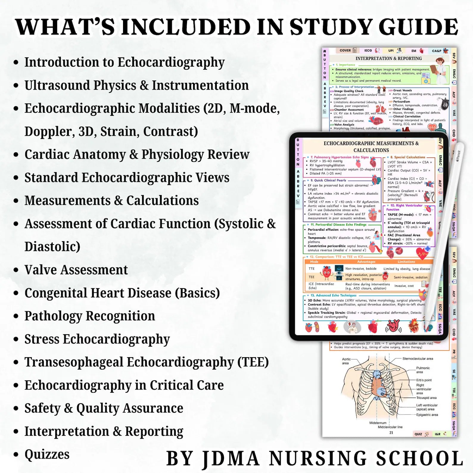 Echocardiography Study Guide, 80 Pages, Echo Student Resources, Heart Ultrasound Study Aid, Ultrasound Physics Echo Notes, Hyperlinked PDF