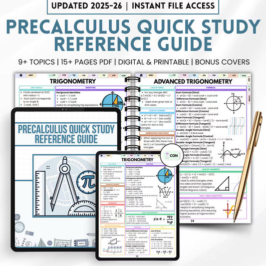 Precalculus Study Quick Guide – Trigonometry Cheat Sheet (PDF)