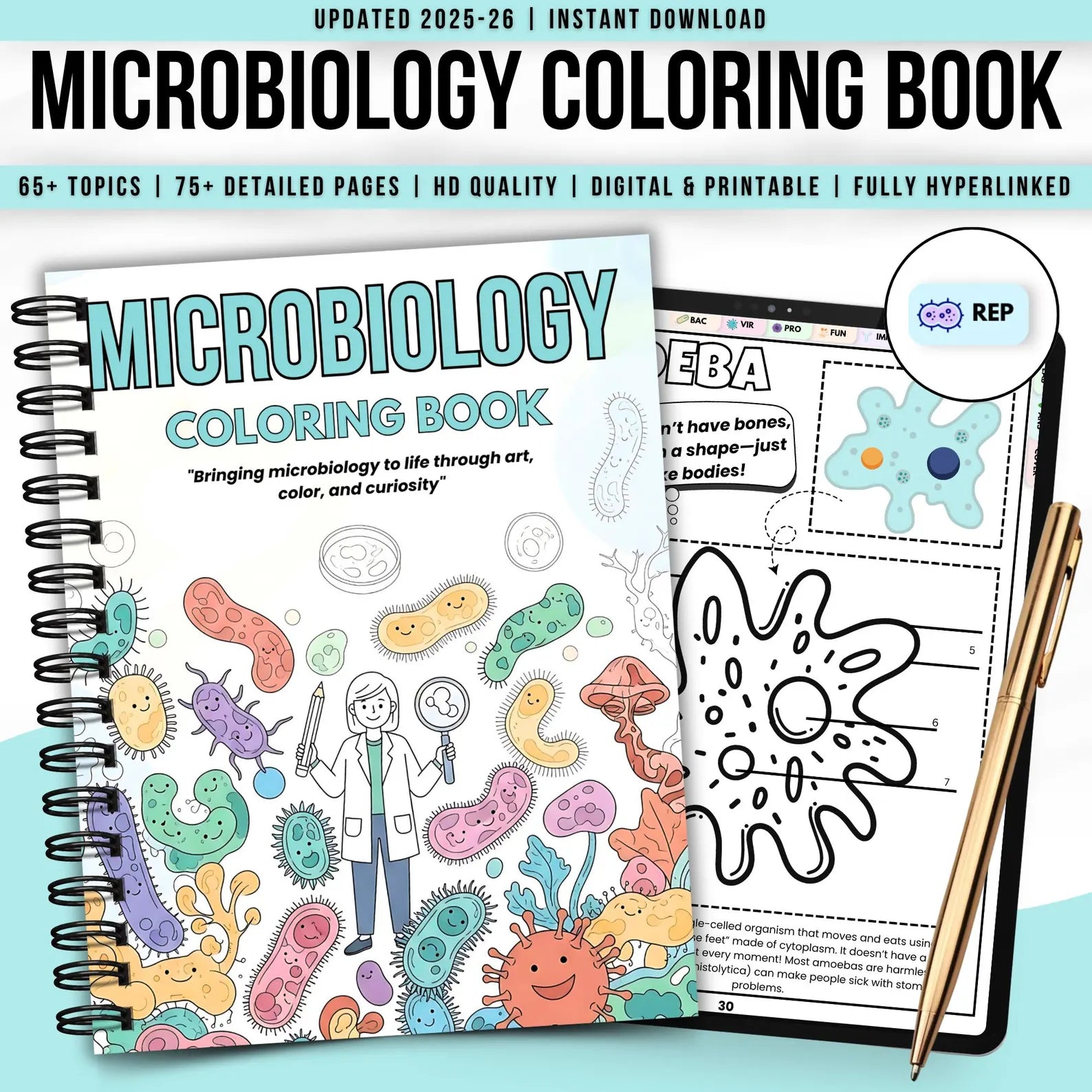 Microbiology Coloring Book, Nursing School Resource, Nursing Student Printable Study Guide, Microbiology Diagrams, Instant Download