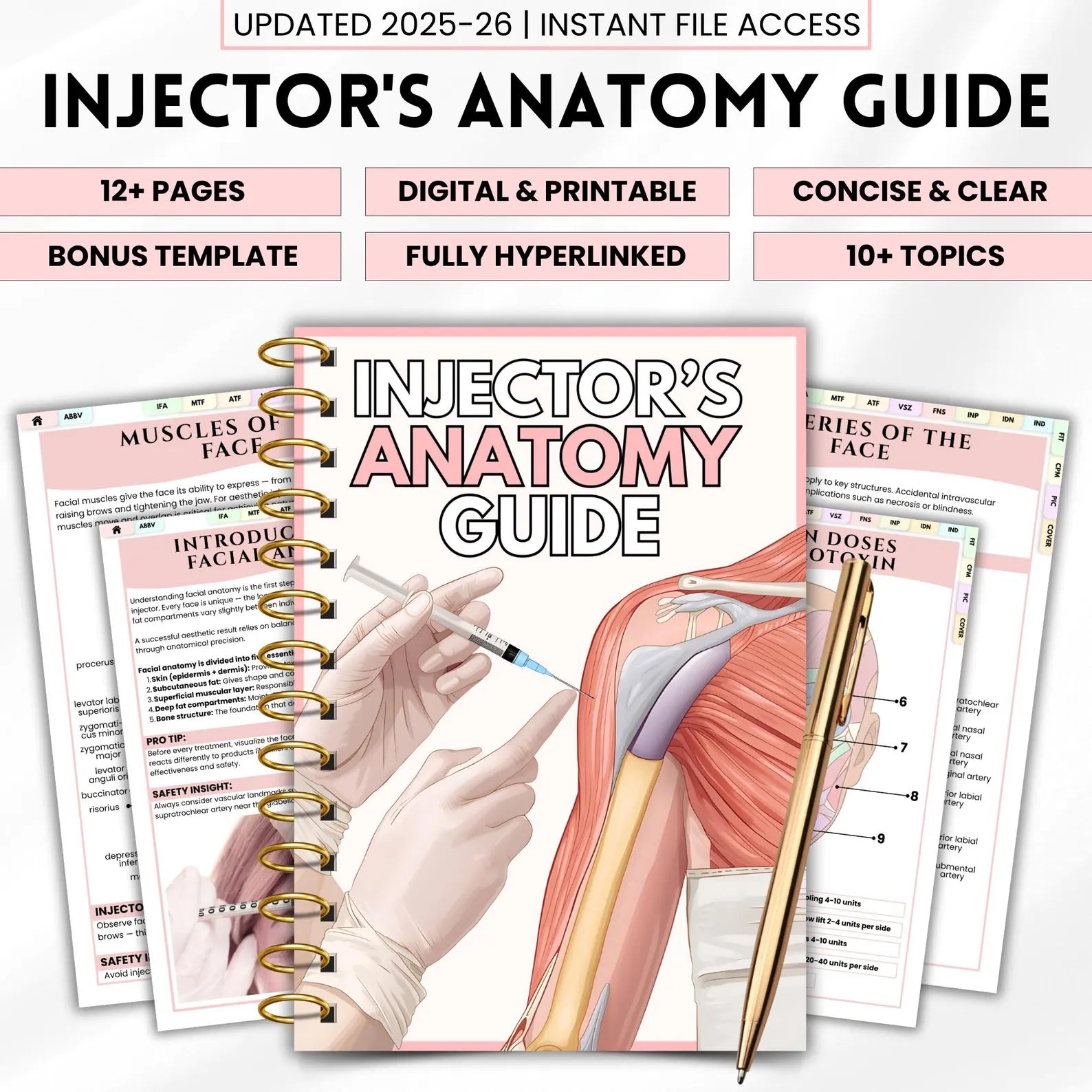 Aesthetic Nurse Injector Anatomy Guide | Facial Anatomy For Injectors | Facial Muscles Anatomy Diagram | Bonus Log Sheet Included