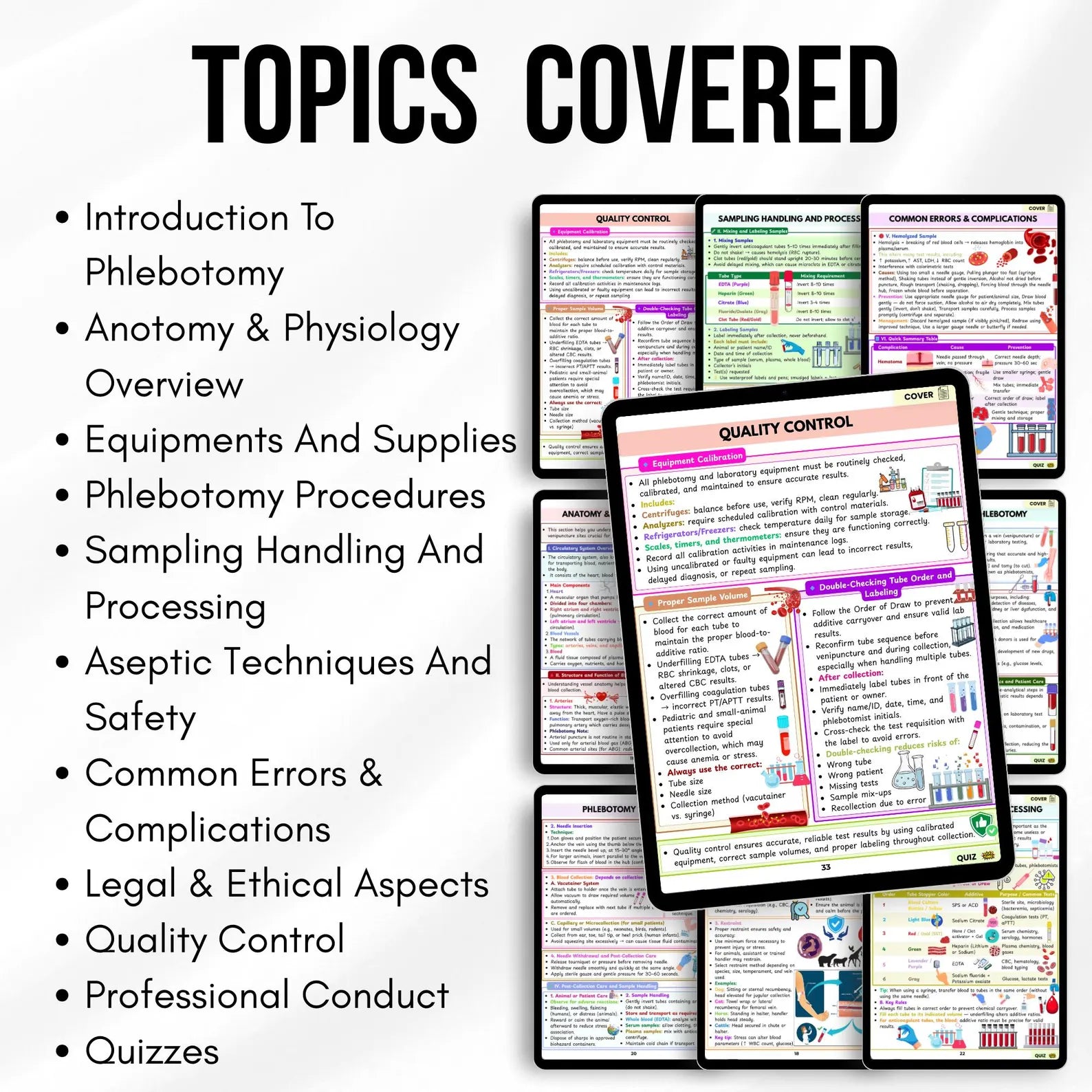 Phlebotomy Study Guide PDF | Blood Draw & Nursing Study Aid | Lab Technician Study | 100 Pages | Included Quizzes | Medical Printable