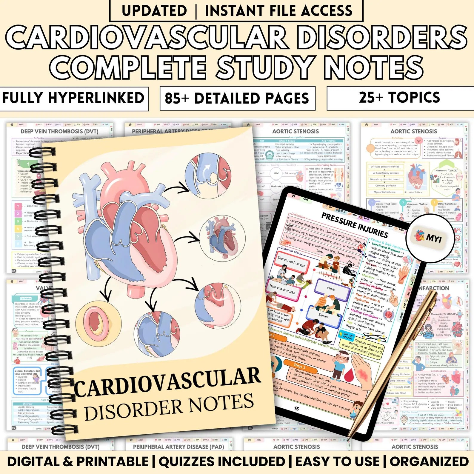 Cardiovascular Study Guide | Cardiac Nursing Notes | Heart Disease Review | Nursing Student Resource | 85+ Page Digital Download