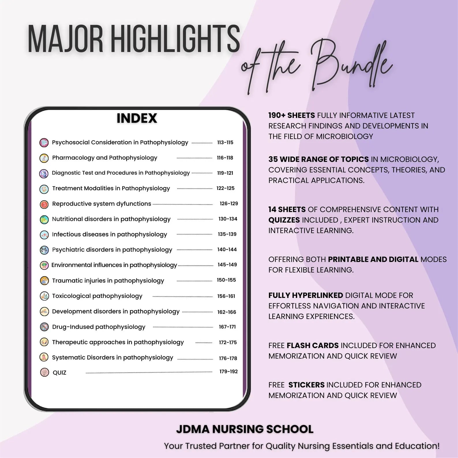 Pathophysiology Bundle with Flashcards, Quizzes, Stickers, Hyperlinked | Nursing School | Nursing Study Guide | Digital PDF