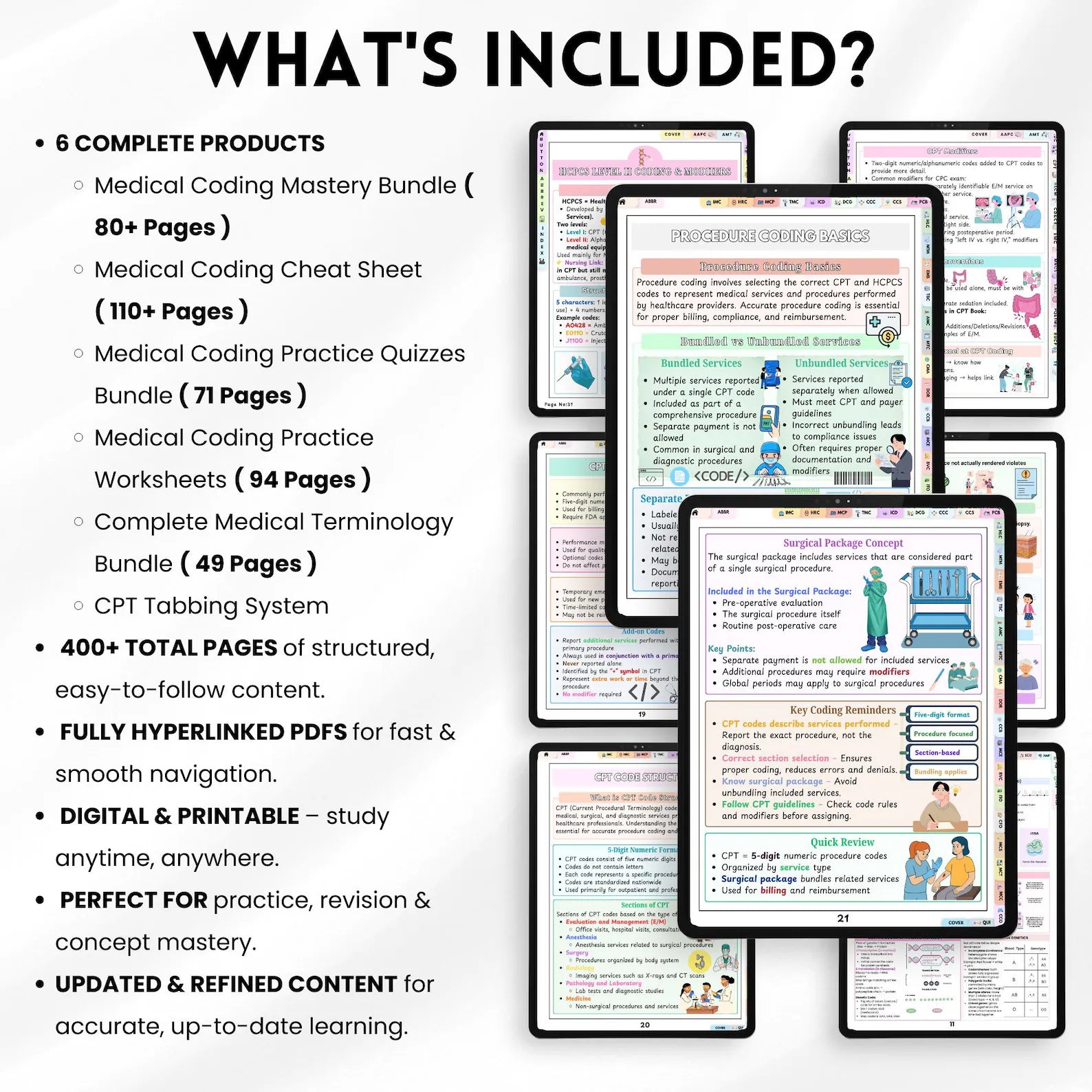 Medical Coding Bundle 400+ Pages | ICD-10 CPT Study Guide PDF | Coding Worksheets, Quizzes Cheat Sheets | Nursing & Healthcare Students
