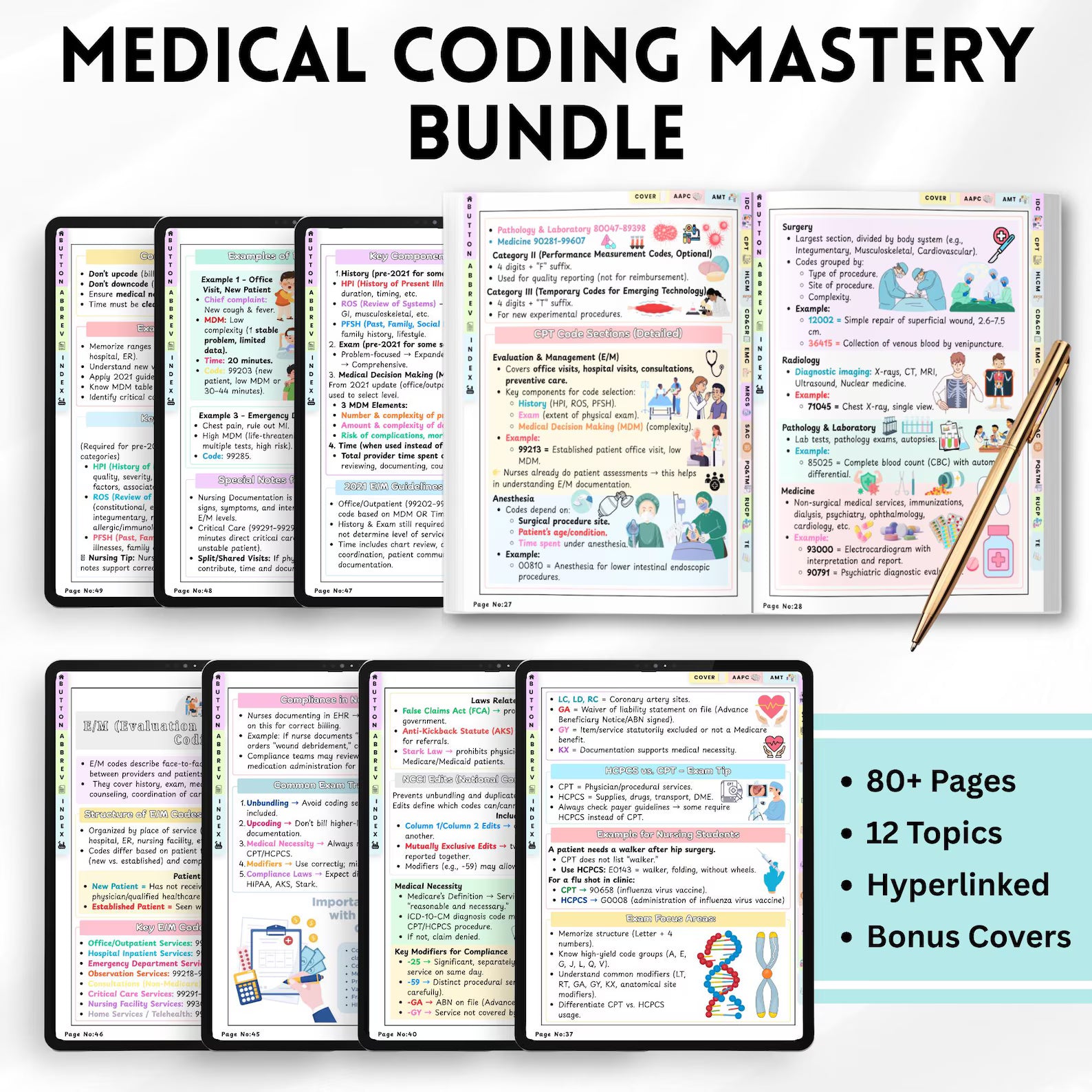 Medical Coding Bundle 400+ Pages | ICD-10 CPT Study Guide PDF | Coding Worksheets, Quizzes Cheat Sheets | Nursing & Healthcare Students