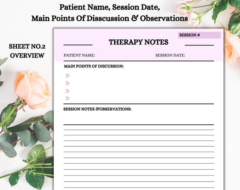 Therapist Notes | Therapist Note Sheet | Printable Sheet | Therapy Session | Digital Download