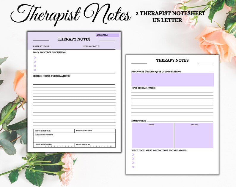 Therapist Notes | Therapist Note Sheet | Printable Sheet | Therapy Session | Digital Download