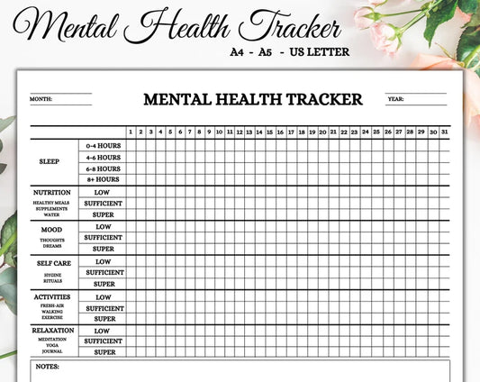 Mental Health Tracker | Printable Tracker | Tracker Template | Digital Download
