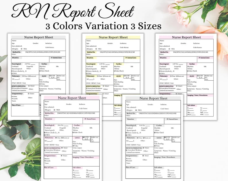 RN report sheet | Nrse Rport Seet | Printable Sheets | Nurse Brain Sheet | Digital Download