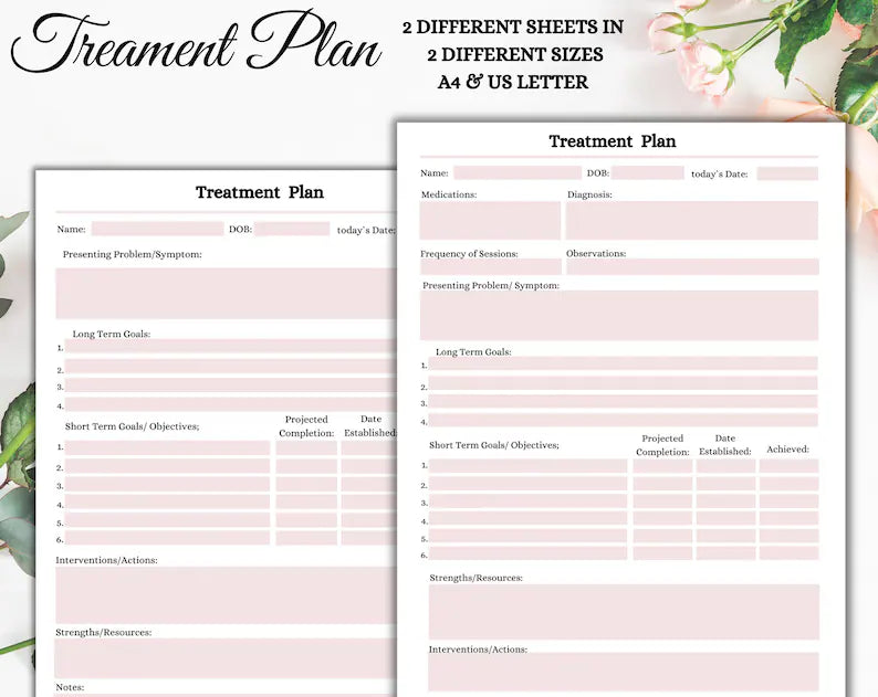 Treatment Plan Template | Client Treatment | Printable Sheet | Treatment Planner | Guide Sheet | Instant Download