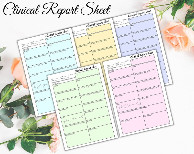 Clinical Report Sheet | Clinical Nurse | Printable Sheets | Clinical Template | Instant Download