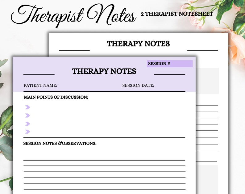 Therapist Notes | Therapist Note Sheet | Printable Sheet | Therapy Session | Digital Download