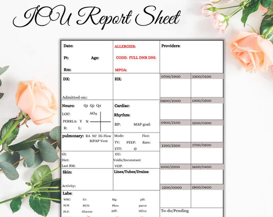 ICU Sheet Report – Nursing Report (Printable PDF)