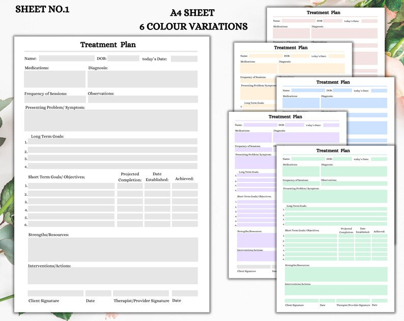 Treatment Plan Template | Client Treatment | Printable Sheet | Treatment Planner | Guide Sheet | Instant Download