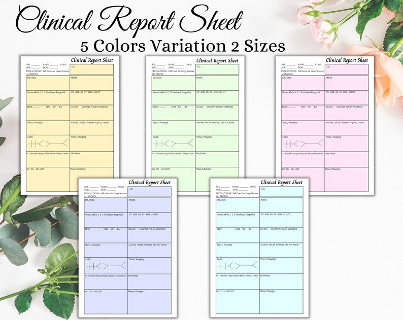 Clinical Report Sheet | Clinical Nurse | Printable Sheets | Clinical Template | Instant Download