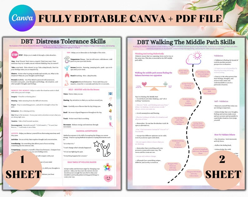 DBT Coping Skill Cards | DBT Cards | Printable Cards | DBT Skills Tracker | Instant Download