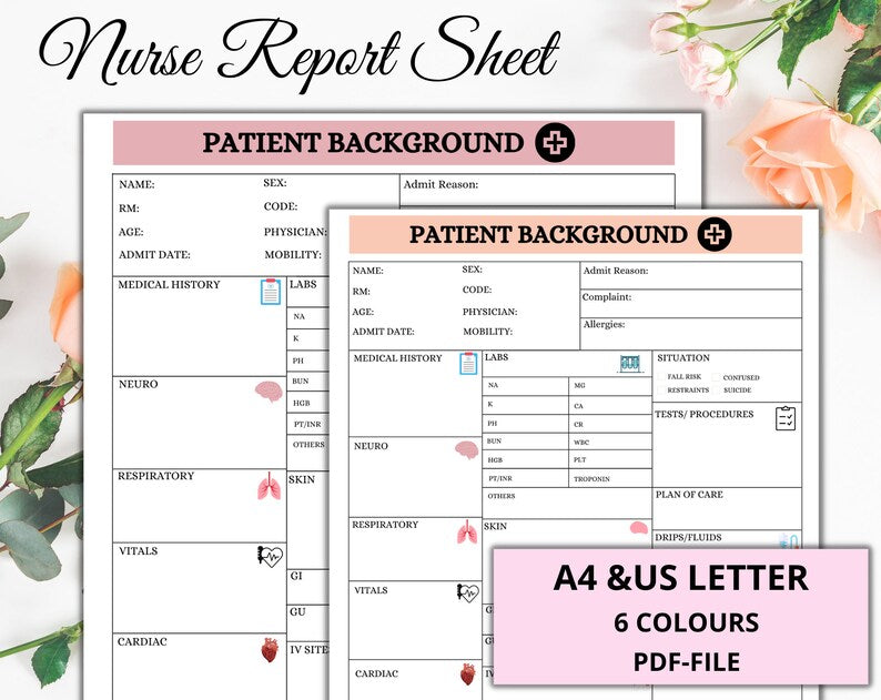 Nurse Sheet Report | Instant Download | Nurse Reporting | Printable Sheet