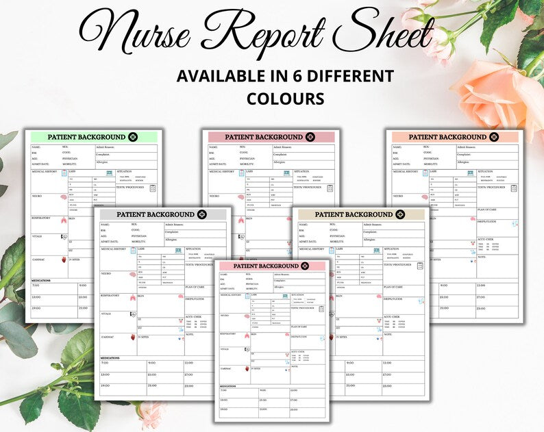 Nurse Sheet Report | Instant Download | Nurse Reporting | Printable Sheet