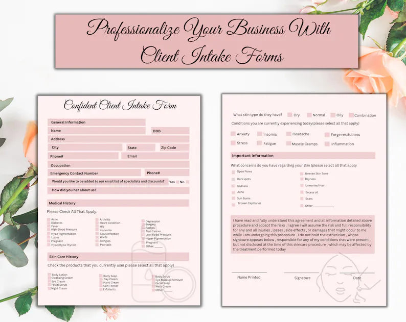 Esthetician Form | Consultation Form | Esthetician Busines Form | Printable Form | Instant Download | Skin Care Guide | Esthetician Template