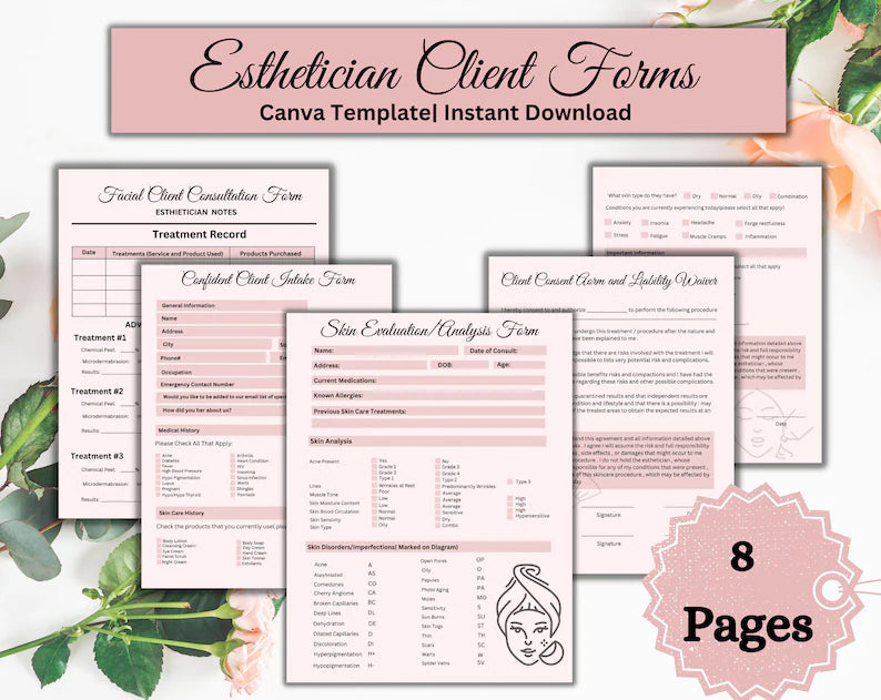 Esthetician Form | Consultation Form | Esthetician Busines Form | Printable Form | Instant Download | Skin Care Guide | Esthetician Template