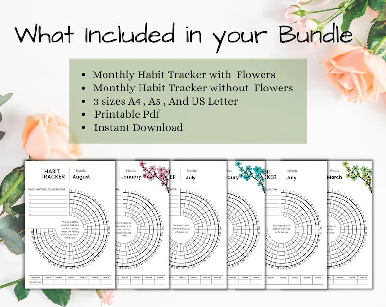 Daily Habit Tracker | Printable Tracker | Round Habit Tracker | Sizes A4 A5 US | Habit Track Printable | Instant Download | Annual Habit