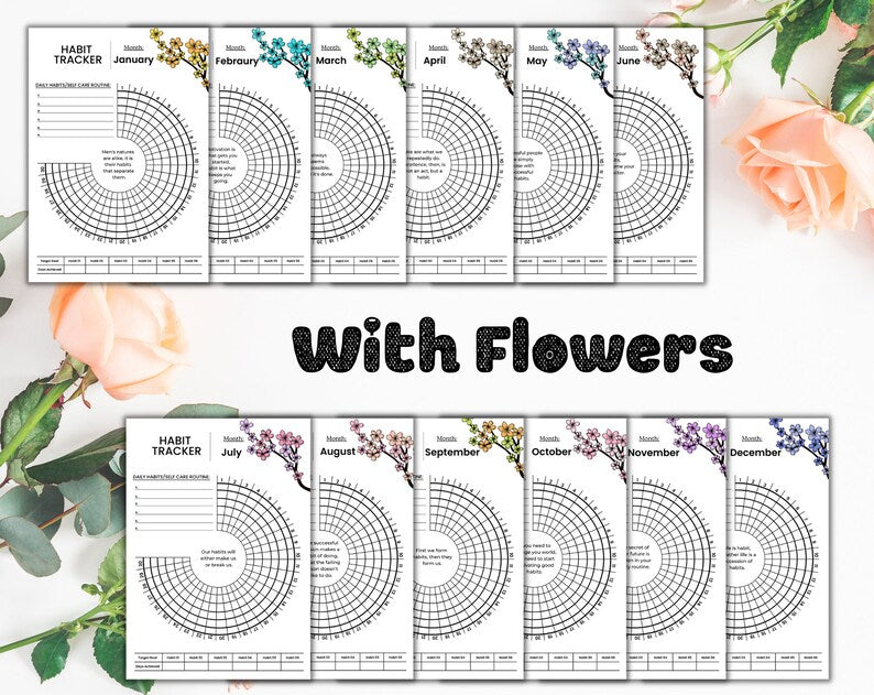 Daily Habit Tracker | Printable Tracker | Round Habit Tracker | Sizes A4 A5 US | Habit Track Printable | Instant Download | Annual Habit