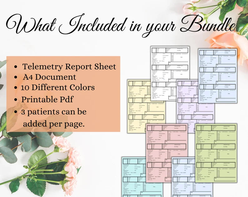 Telemetry Nurse Report Sheet | Printable Sheets | 10 Colours | Digital Download | Nurse Report Sheet | Nurse Medication