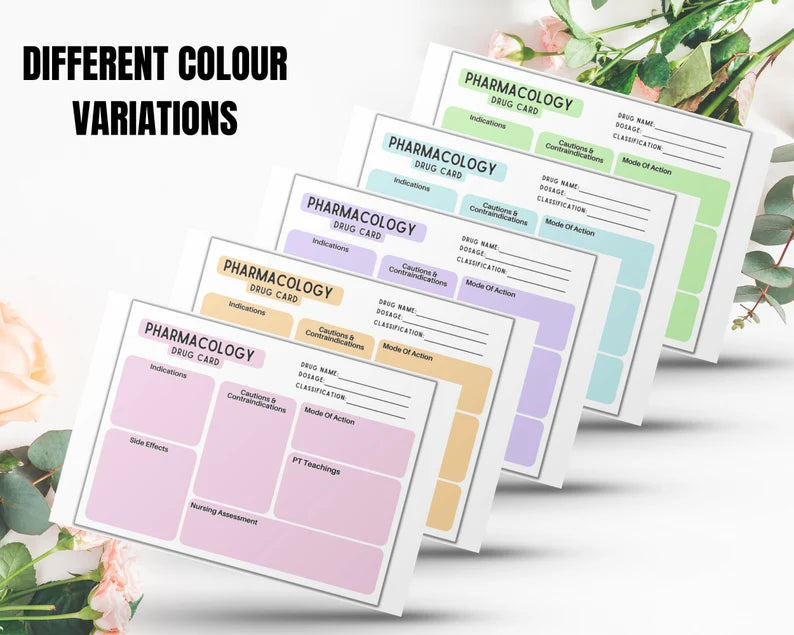 Pharmacology Drug Card Template | Nursing Pharmacology | Printable Drug Card | Pharmacology Notes | Nurse Study Guide | 5 Colours