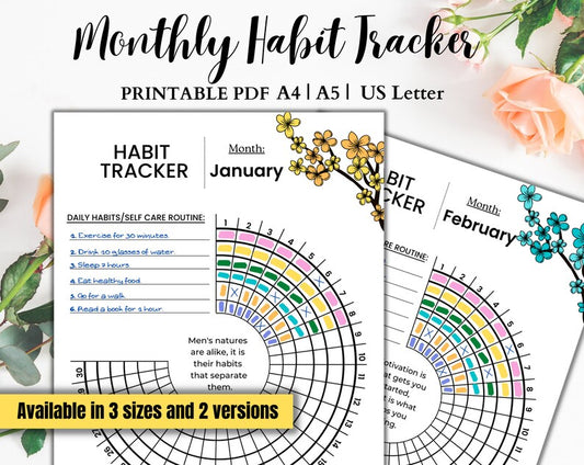 Daily Habit Tracker | Printable Tracker | Round Habit Tracker | Sizes A4 A5 US | Habit Track Printable | Instant Download | Annual Habit