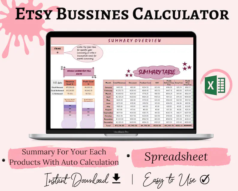 Etsy Profit Calculator | Etsy Fee Calculator | Etsy Spreadsheet | Instant Download | Spreadsheet for Small Business | Excel Google Sheets