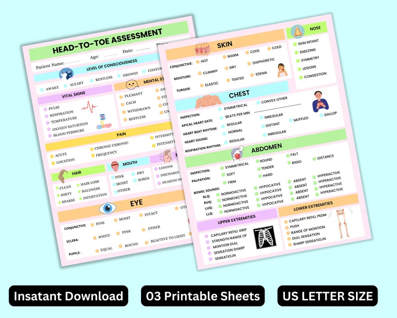 Head-To-Toe Assessment Guide | Nursing Student | Assessment Template | Digital PDF | Nursing Head To Toe | Digital Download | Nursing Report