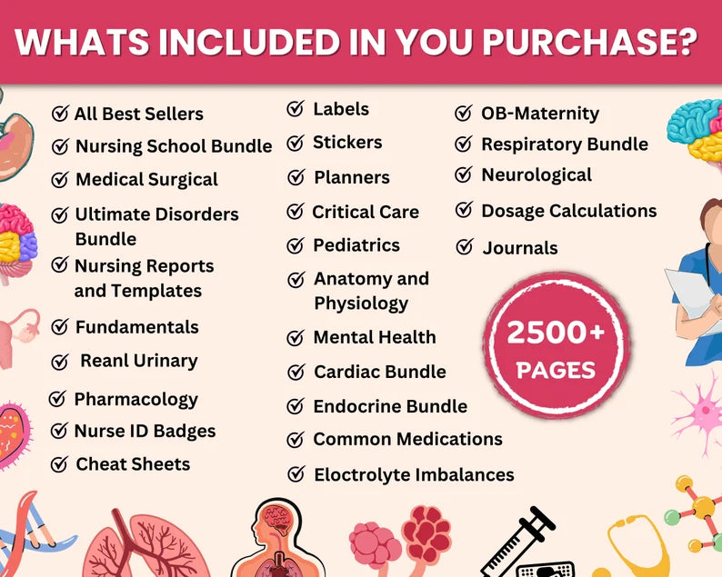 Nursing School | Whole Bundle Shop | Nursing Study Guide | Nclex Study Guide | MedSurg | Pharmacology | Complete Nursing School