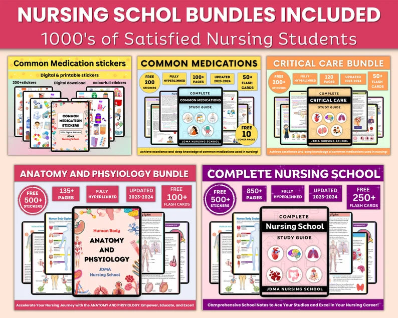Nursing School | Whole Bundle Shop | Nursing Study Guide | Nclex Study Guide | MedSurg | Pharmacology | Complete Nursing School