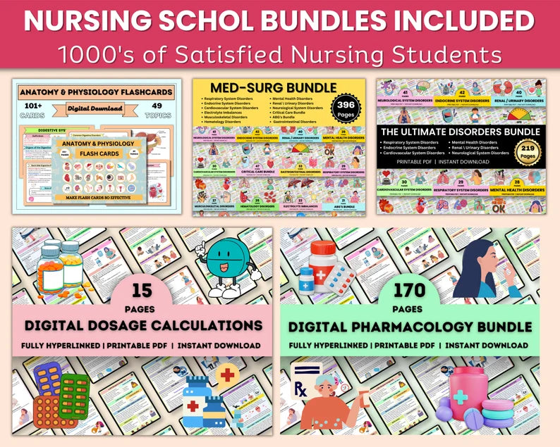 Nursing School | Whole Bundle Shop | Nursing Study Guide | Nclex Study Guide | MedSurg | Pharmacology | Complete Nursing School