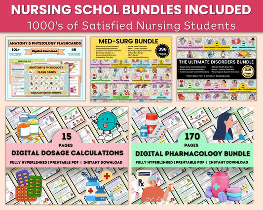 Nursing School | Whole Bundle Shop | Nursing Study Guide | Nclex Study Guide | MedSurg | Pharmacology | Complete Nursing School
