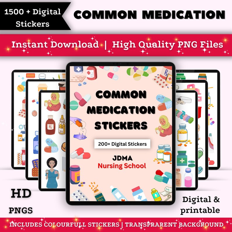 Common Medication Stickers | Medication Administration | Digital Nurse Bundle | Nursing Revision | Digital Download
