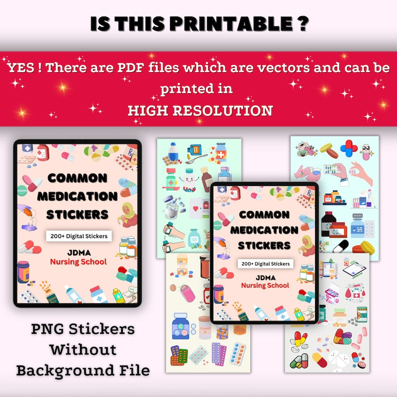 Common Medication Stickers | Medication Administration | Digital Nurse Bundle | Nursing Revision | Digital Download