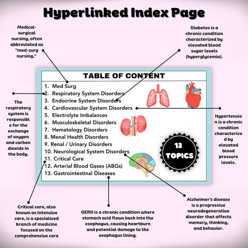 Med-Surg Flash Card with Hyperlinked | 118+FlashCard | Med-Surg Study Note | Nursing School Guide | Instant Download | Medical-Surgical Note