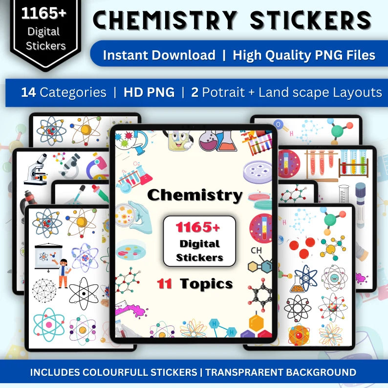 Chemistry Science Digital Stickers | Chemistry Stickers | Digital Chemistry | PNG File Stickers | Instant Download | High Quality PNG