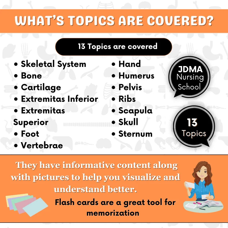 Skeletal Flashcards | Skeletal System Flashcards | Study Guide | Printable Cards | Skeletal Notes | Instant Download PDF