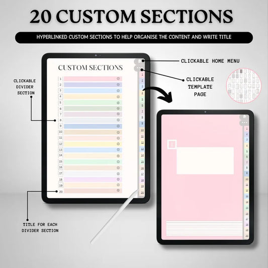 Digital Notebook | Hyperlinked Notebook | 20 Color Themes | Notebook Templates | Pre-cropped Stickers | Premium Cover Pages | PDF File