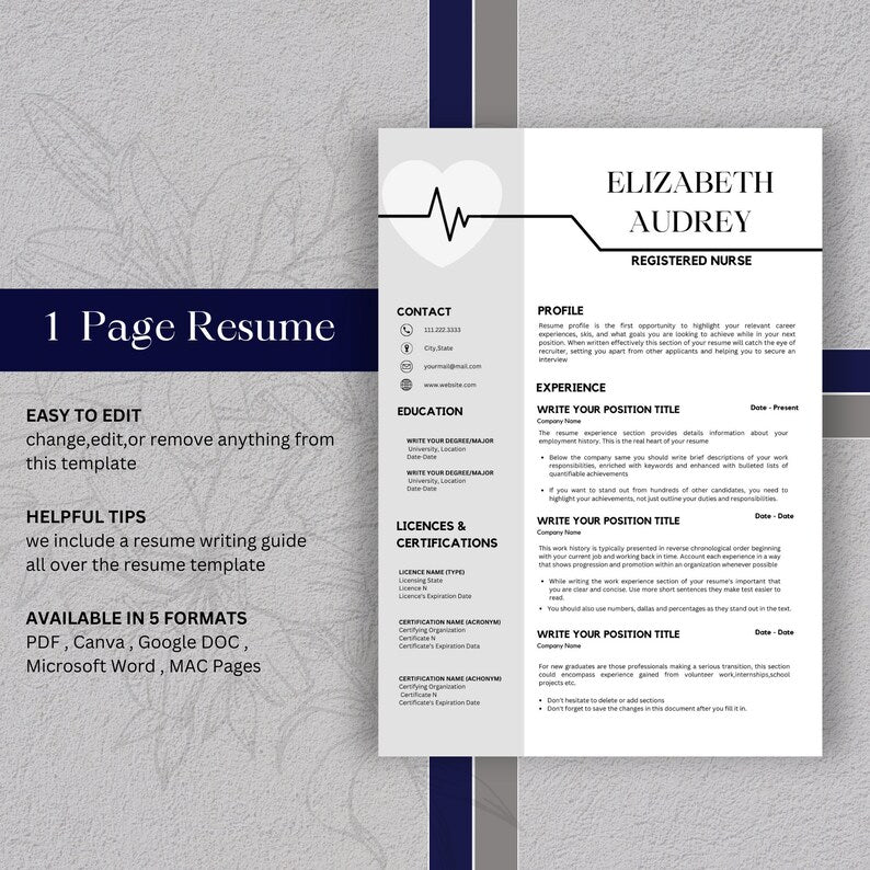Nurse Resume Template | Professional Resume | Student Nurse Resume | Medical Resume | Instant Download | Rn Resume